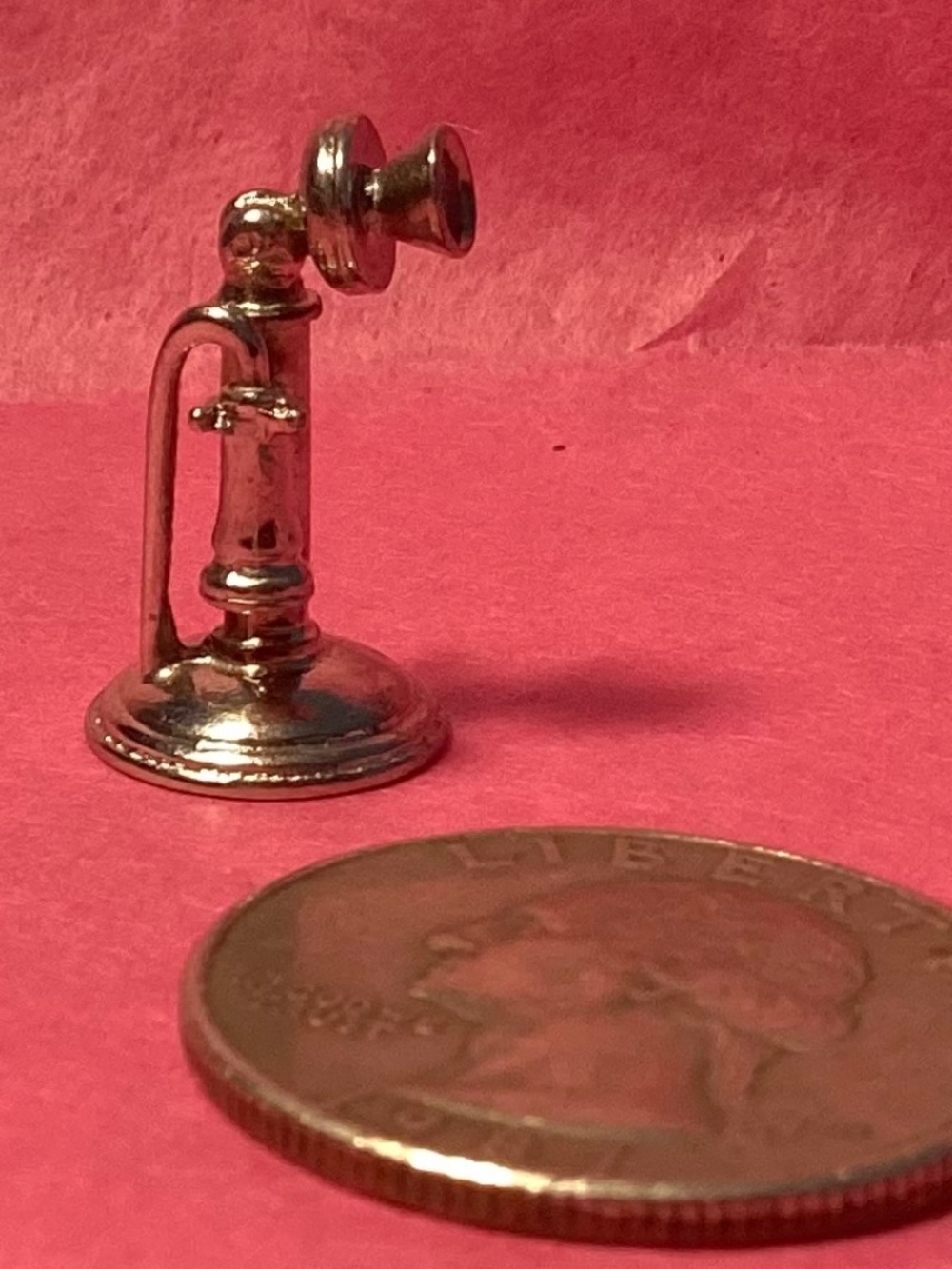 Vintage 1970s Wells Sterling Silver Charm - old fashioned telephone